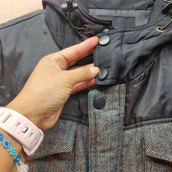 Foreign Exchange Herringbone Puffer Vest Men’s XL Gray Black Hooded Streetwear - Picture 8 of 14